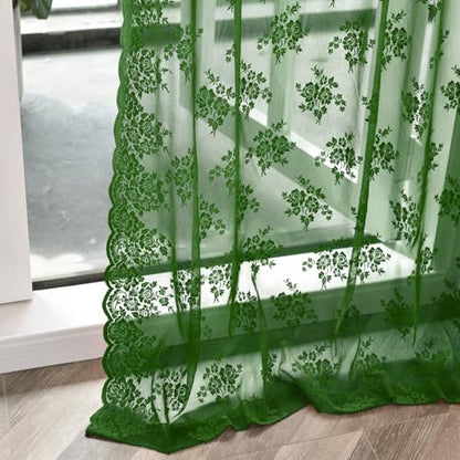 Kotile Emerald Green Sheer Curtains for Living Room 52 x 80 Inch, 2 Panels | Rod Pocket, Delicate Knitted Texture, Diffused Window Light, Refined Botanical Depth, Classic Full-Length Look, Privacy - color: Embrald Green, size: 52"W x 80"L (Pack of 2)