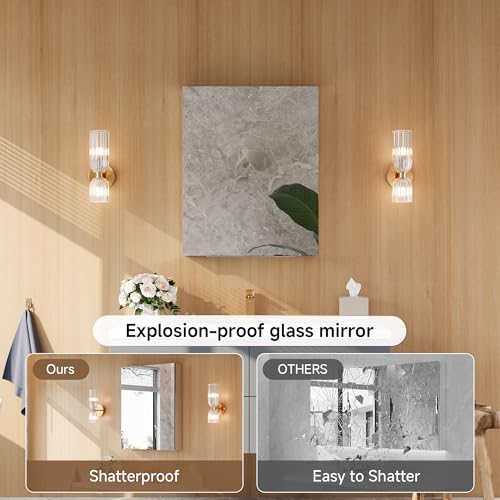 24" x 30" Bathroom Medicine Cabinet with Mirror, Recessed or Wall Mount | Medicine Cabinets with Adjustable Glass Shelves, Soft-Closed Hinge, Chrome Aluminum Frame, Reverse Installation - size: 24" x 30"