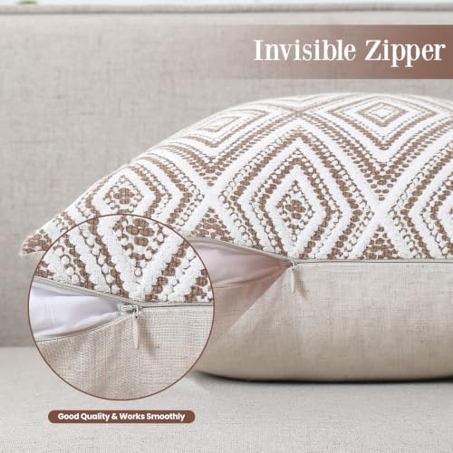 HPUK Throw Pillow Covers 18x18, Set of 4, Light Brown Couch Pillow Covers | Polyester fabric, patterned and solid designs, hidden zippers, machine washable, for sofas and beds, inserts not included - color: Light Brown, size: 18" x 18" (Pack of 4)