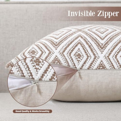 HPUK Throw Pillow Covers 18x18, Set of 4, Light Brown Couch Pillow Covers | Polyester fabric, patterned and solid designs, hidden zippers, machine washable, for sofas and beds, inserts not included - color: Light Brown, size: 18" x 18" (Pack of 4)