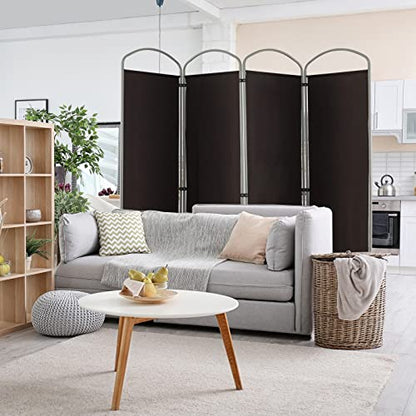 Giantex 1.8m(6.2피트) 접이식 4패널 룸 디바이더 브라운 - 221cm(87인치) 너비의 독립형 접이식 패브릭 프라이버시 스크린, 경량 휴대용 파티션 벽 칸막이 및 분리기, 홈 오피스, 아파트, 스튜디오용 - color: 브라운., size: 4-Panel
