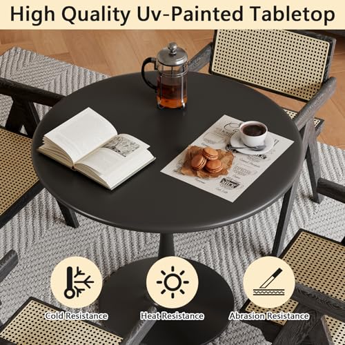 Black Small Tulip Table, 24 Inch Round Dining Table for 2 Person with Pedestal Base for Kitchen, Circle Bistro Table, Mid Century Modern Cafe Tables for Small Spaces in Living Room, Office, Pub, Bar - color: Black