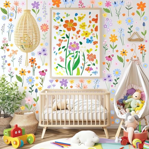 AOWDIAO Floral Wall Decals - 102 Pcs Peel and Stick Vinyl Flower Stickers - Assorted Varieties & Colors for Bedroom, Kids’ Rooms, Nursery, or Living Room Decor - style: Assorted Florals