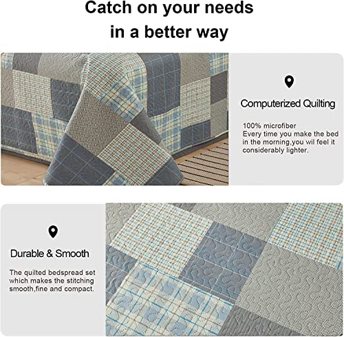 Ycosy Quilt Set King Size Bedspread Coverlet Plaid Patchwork Bedding Modern Mens Quilts Soft Lightweight Quilt Yellow Grey Plaid Coverlet Reversible Quilt Bedspread Home Bedding Collection - color: Soot Yellow, size: King