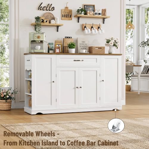 HOSTACK 47" W Kitchen Island Cart with Storage, Rolling Island Table, White | Mobile Kitchen Storage Islands on Wheels with 2 Drawers, Adjustable Shelves, Movable Buffet Cabinet for Dining room - style: White + Rustic Brown