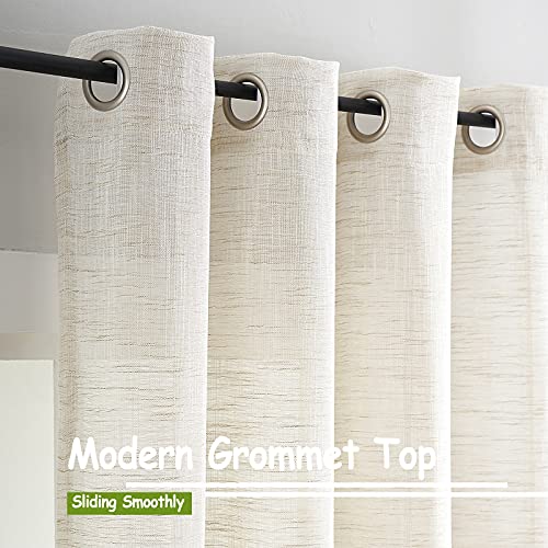 Linen Sheer Curtains 45inch Natural Beige Semi Sheer Curtain Panels for Small Windows Rustic Farmhouse Privacy Window Treatment Set Grommet Top 2pcs 52" Width - color: Natural - Grommet Top, size: 52"W x 45"L (Pack of 2)