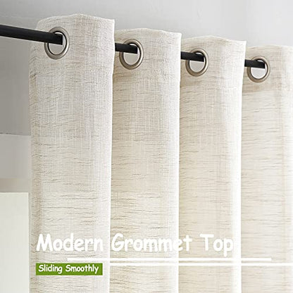 Linen Sheer Curtains 45inch Natural Beige Semi Sheer Curtain Panels for Small Windows Rustic Farmhouse Privacy Window Treatment Set Grommet Top 2pcs 52" Width - color: Natural - Grommet Top, size: 52"W x 45"L (Pack of 2)