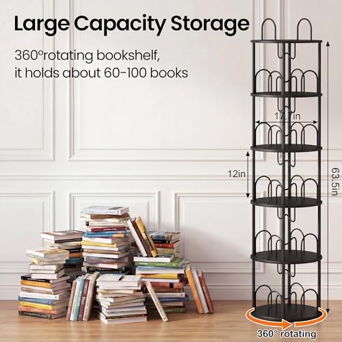 5 Tier Rotating Bookshelf, 360° Spinning Bookshelf Tower, Narrow Corner Book Shelf, Revolving Bookcase Corner Tall Book Shelf for Small Spaces, Bedroom, Living Room, Black - color: Black, size: 5 Tier, 67″H