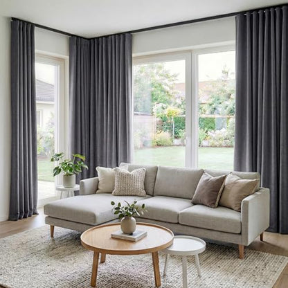 hoeflife Room Divider Curtains Blackout Floor to Ceiling Curtain with Hook Wall Mount Sliding Door Curtains Ceiling Mount Extra Wide Curtain Wall Divider for Room Separation (Grey, W150 x H108 Inch)