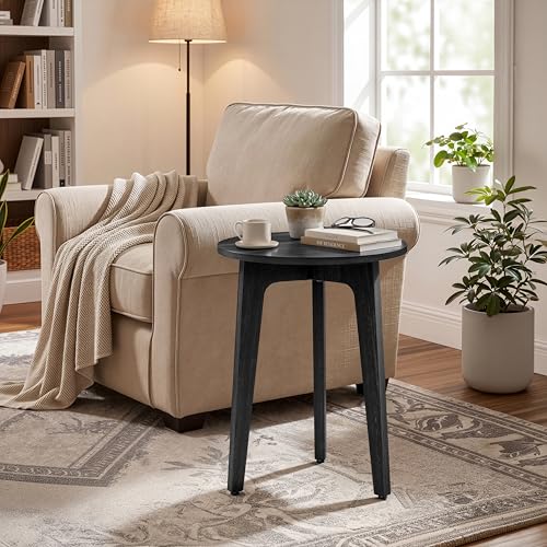 VASAGLE MAEZO Collection - Small Side Table, Round End Table, Nightstand with Tapered Legs, Curved Transitions, for Small Spaces, Living Room, Bedroom, Charcoal Gray ULET237BA01S - color: Charcoal Gray