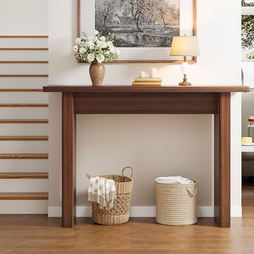 Mid Century Narrow Entryway Console Table, 43.3" Fluted Wood Couch Table Behind Sofa Long and Skinny for Living Room Hallway Entrance Foyer, Walnut - color: Walnut