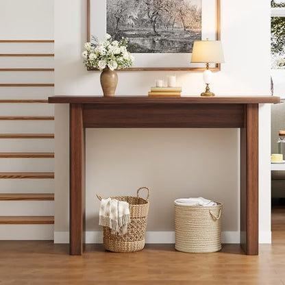 Mid Century Narrow Entryway Console Table, 43.3" Fluted Wood Couch Table Behind Sofa Long and Skinny for Living Room Hallway Entrance Foyer, Walnut - color: Walnut