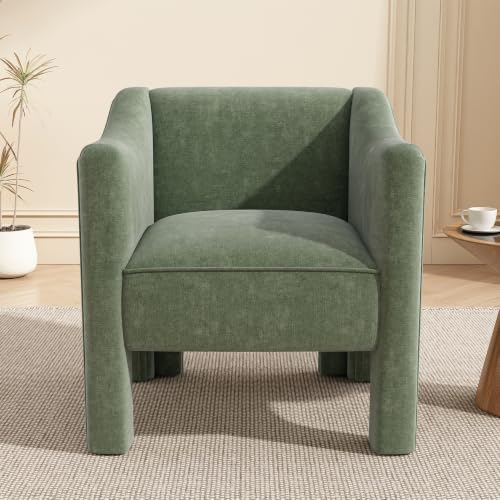 Penau Barrel Accent Chair, Chenille Upholstered Green Chair | Soft Chenille Upholstery, Enclosed Barrel Arms, Compact Lounge Seating For Living Room, Bedroom, Reading Nooks
