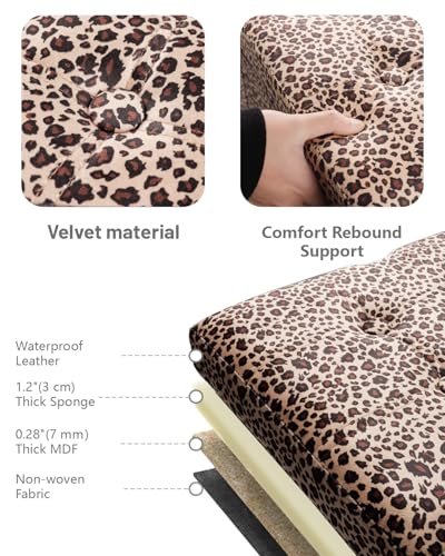 AmasSmile Footrest Ottoman Storage Bench,34" Velvet Folding Chest,Leopard | Large Ottoman with Storage,Thicker Foam Padded Seat,Livingroom,Dorm,Bedroom,Entryway,Easy to install,34 x 13 x 13in - color: Leopard Print-velvet