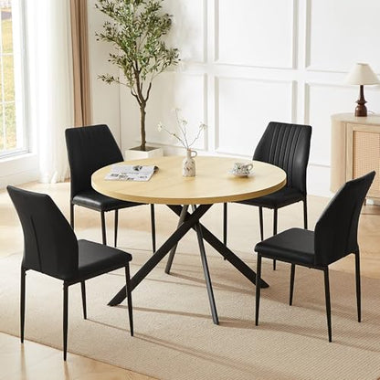 HIPIHOM 45.3 Inch Round Dining Table Set for 4, Mid Century Modern Coffee Set for Dining Room Kitchen Apartment (Cream Table + 4 Black Chairs) - color: Cream Table+4 Black Chairs