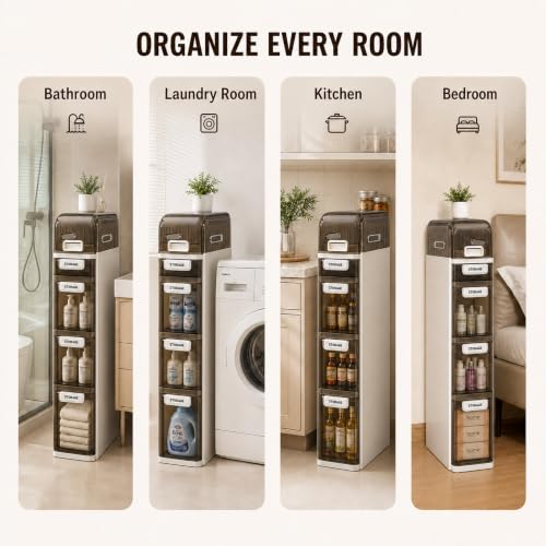 Slim Bathroom Storage Cabinet with Drawers – Narrow Waterproof Rolling Floor Organizer with Wheels, Space-Saving Gap Storage, No Assembly (3-Tier, 23.4" H) - size: 3-Tier, 23.4"H
