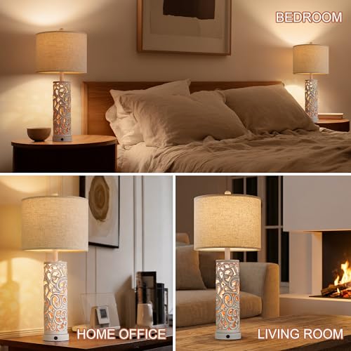 2-in-1 Light Table Lamp Set of 2 for Living Room, 28.5" Farmhouse Bedside Lamps with USB Charging Port, Main&Night Light & Dual Switches, Nightstand Lamp for Bedroom Home Office(Bulb Included) - color: Matte White