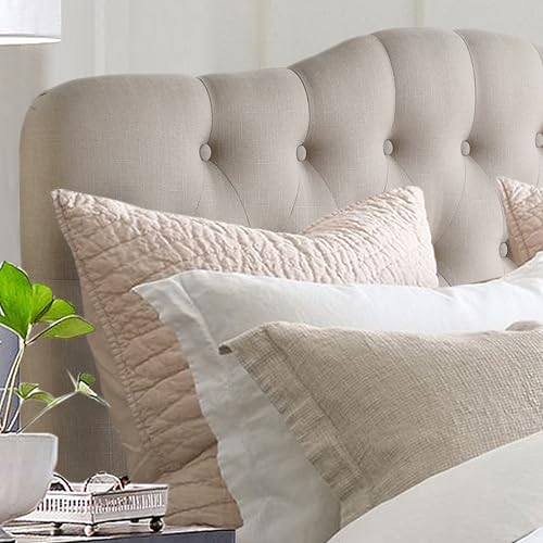 Rosevera Givanna Adjustable Height Headboard with Linen Upholstery and Button Tufting for Bedroom, Queen, Beige Linen - color: Beige Linen, size: Queen
