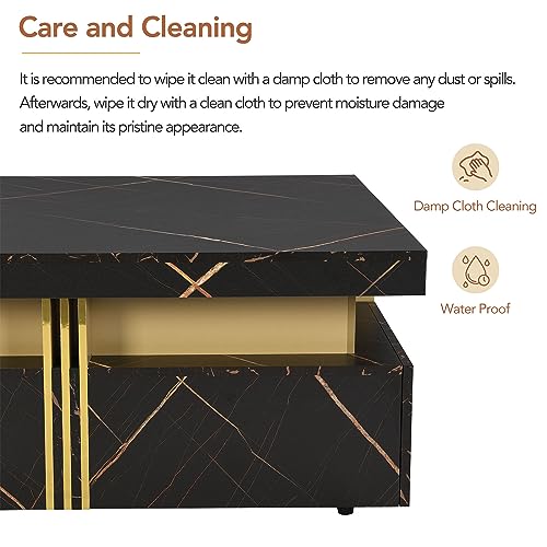 Modern Black Square Storage Coffee Table with 4 Drawers for Living Room - color: Black1