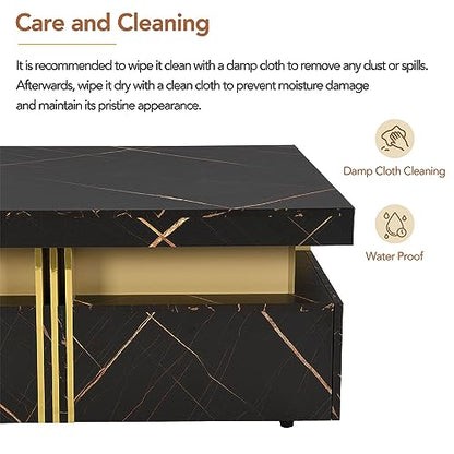 Modern Black Square Storage Coffee Table with 4 Drawers for Living Room - color: Black1
