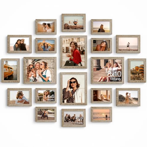 Vittanly 20 Pack Picture Frames Collage Wall Decor, Light Wood | Gallery Wall Frame Set for Wall or Tabletop Display, Multi Sizes Picture Frame Set: 4pcs 8x10, 8pcs 5x7, 8pcs 4x6, MDF Wood - color: Light Wood