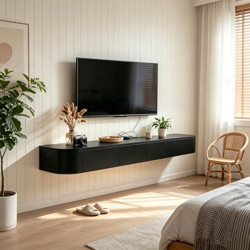 Floating TV Stand Wall Mounted Floating Entertainment Center 47-118 in with LED and Drawers & Cable Management, Modern Wood Media Console Under TV for Living Room Bedroom and Home(Black,94.5IN) - color: Black, size: 94.5IN