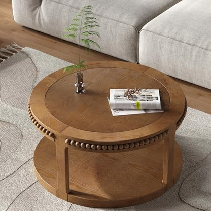 Round Wood Coffee Table, Farmhouse Rustic Circle Coffee Tables, 2-Tier Solid Wood Coffee Table for Living Room Apartment Office-31.5'' Walnut - color: 2tier-walnut Wood, size: 31.5''Round