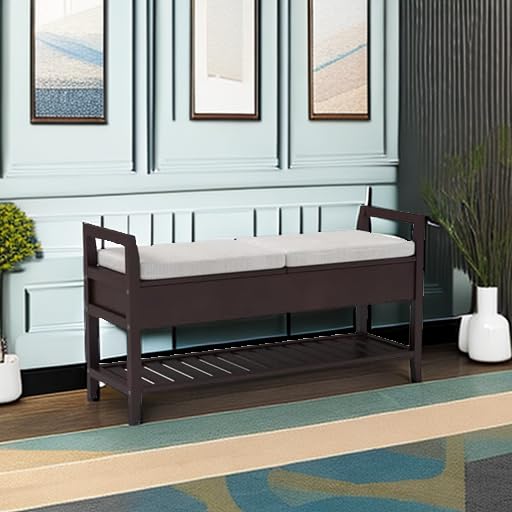 Roundhill Furniture Vannes Espresso Storage Shoe Bench