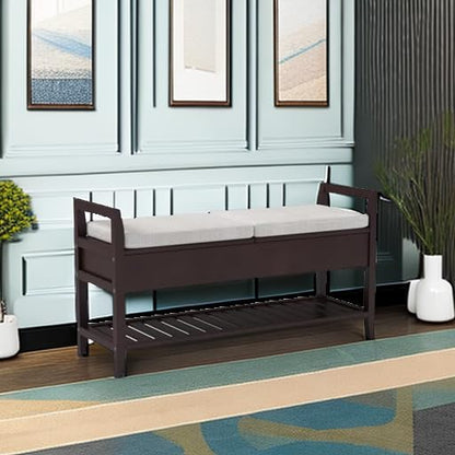 Roundhill Furniture Vannes Espresso Storage Shoe Bench