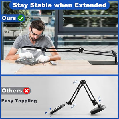15X Magnifying Glass with Light and Stand, 2-in-1 Lighted Magnifying Desk Lamp Dimmable Magnifier Lamp with Light and Clamp Long Arm 84PCS LED Beads Real Glass Lens for Work Close Work Hobby - size: Stand & Clamp