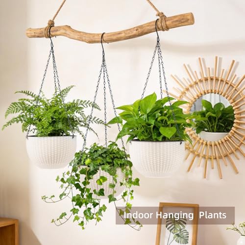 4 Sets of 8.2 Inch Self Watering Hanging Planter Flower Pots, Suitable for Indoor and Outdoor Plant Flower, Basket Flower Pots with Hanging Chains, Spray Bottles, Planting Tools, Hook (White)