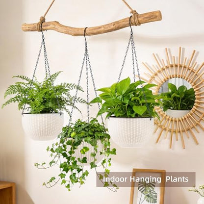 4 Sets of 8.2 Inch Self Watering Hanging Planter Flower Pots, Suitable for Indoor and Outdoor Plant Flower, Basket Flower Pots with Hanging Chains, Spray Bottles, Planting Tools, Hook (White)