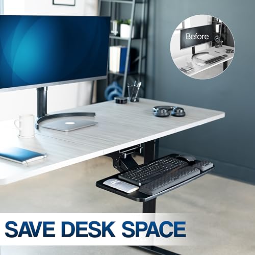 VIVO Premium Adjustable 27 x 11 inch Computer Keyboard and Mouse Platform Tray, Ergonomic Under Table Desk Mount Drawer with Padding, Black, MOUNT-KB27P-B - color: Black, size: 27 inch