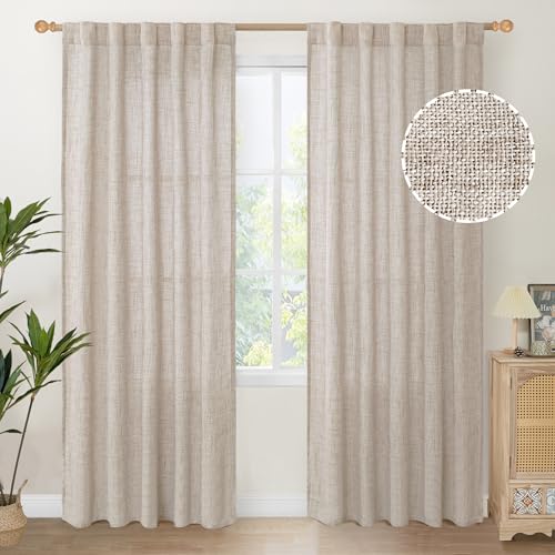YoungsTex Natural Linen Curtains 84 Inch Length 2 Panels Rod Pocket Light Filtering Textured Window Drapes with Ring Clips for Living Room Dining Bedroom, 38 X 84 Inches | Light Filtering Textured Drapes for Living Room Dining Bedroom Rod Pocket Back Tab