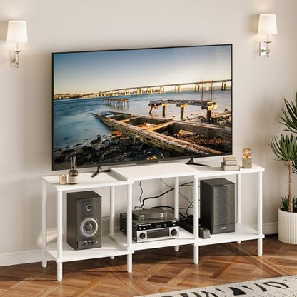 TV Stand, Entertainment Center, Industrial TV Media Console Table with Open Storage Shelves, 2 Tier TV Cabinet for Living Room, Bedroom LTS107W - color: White