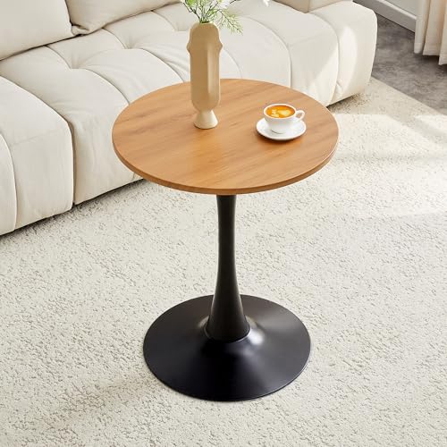 23.6" Round Dining Table, Mid-Century Modern Tulip Table with Thickened Tabletop & Metal Pedestal, Circle Bistro Table for Kitchen, Small Places, Apartments, Cafe - color: Wood, size: 23.6" dining table
