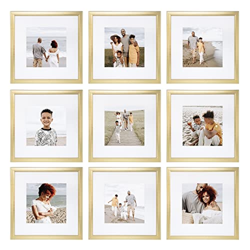 Sheffield Home 9 Piece Gallery Wall Frame Set, 12x12 in. Matted to 8x8 in. (Gold) - color: Gold, size: 12x12 Inch
