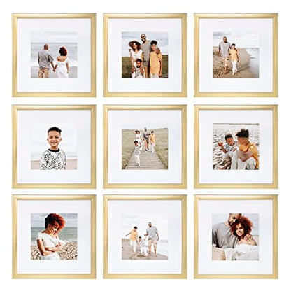 Sheffield Home 9 Piece Gallery Wall Frame Set, 12x12 in. Matted to 8x8 in. (Gold) - color: Gold, size: 12x12 Inch