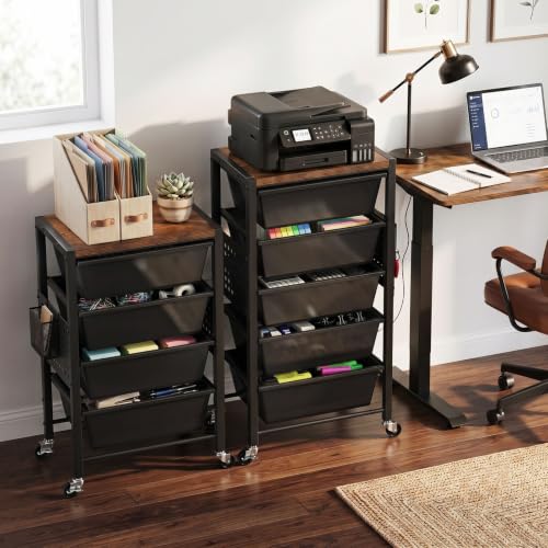 Rolling Cart with 4 Drawers, Plastic Drawer Storage Carts with Wheels & Wooden Tabletop, Metal Utility Cart with Pegboards, Office Living Room Classroom Craft Organization and Storage, Dark Black - color: Dark Black, size: 4-drawer