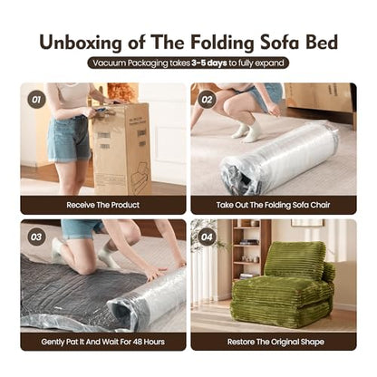 ovios Folding Sofa Bed, Foldable Sleeper Chair Floor Futon, Comfy Portable Convertible Fold Out Lounge Chairs for Living Room Bedroom, Green - color: Green