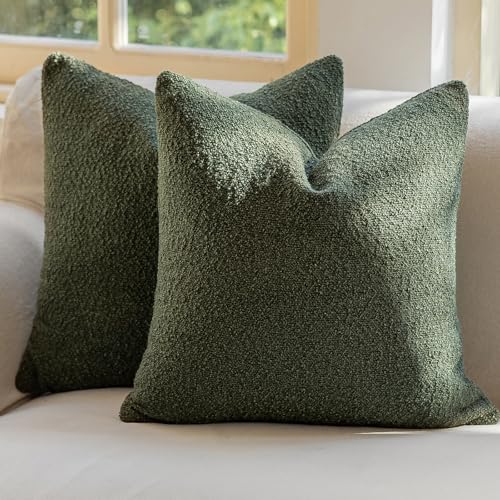 Decorative Throw Pillow Covers 16x16 Inch Pack of 2,Textured Boucle Neutral Cushion Cases for Bed Couch Sofa, Accent Mordern Farmhouse & Minimalist Home Decor (Olive Green) GE05-16 - color: Olive Green, size: 16" x 16" (Pack of 2)