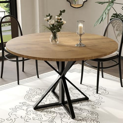 GarveeHome 47 Inch Round Dining Table for 4- Brown/Only Table | Circle Dinner Tables for Kitchen, Dining Room, Living Room, Meeting Room, Apartment - color: Brown