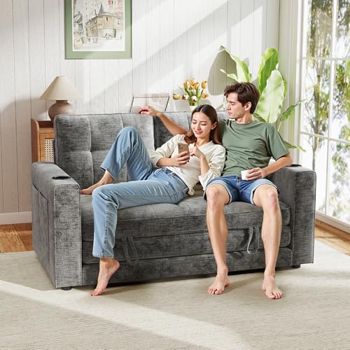 Convertible Sofa Bed, Folding Sofa Bed 2 in1 Pull Out Loveseat Sleeper Sofa, Floor Sofa Bed for Small Spaces Folding Couch Bed with Pillows for Living Room Bedroom - Grey - color: Grey