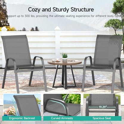 Patio Chairs Set of 4, All Weather Outdoor Dining Chairs | Stackable Dining Furniture Set, Breathable, High Back, Lawn, Garden, Backyard, Poolside Furniture - color: Grey