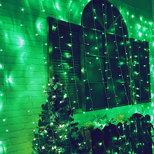 HEYFUNi Green Christmas Curtain Lights, 304 LED 9.8FT x 9.8FT Window Lights | Green Hanging Fairy Lights with 8 Modes, Waterproof Window String Lights for St. Patrick’s Day, Party, Bedroom Wall Backdrop - color: Green, size: 9.8ft*9.8ft