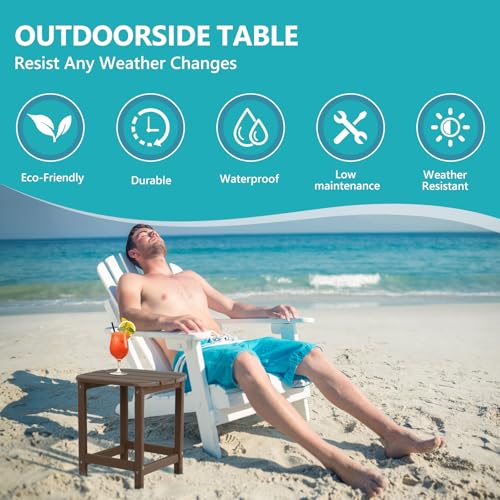 Hdpe Outdoor Adirondack Side Table, Wooden Textured, Coffee | Bathroom and Indoor, Maintenance & Weather Resistant, End TableSet for Patio, Garden, Backyard, 18.6×14.17×18.18 in - color: Coffee