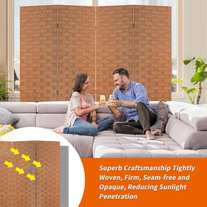 BLKMTY Room Divider, 6ft Folding Privacy Screens, Wall Divider Portable Room Seperating Freestanding Wood Screen, 4 Panels Hand-Woven Design Screen Double Hinged Dividers for Bedroom, Natural - color: Natural