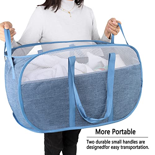 Pop Up Laundry Hamper，with Durable Handles collapsible laundry basket，Easy to Open and Fold for college Dorm,kids room，travel (Blue)… - color: Blue