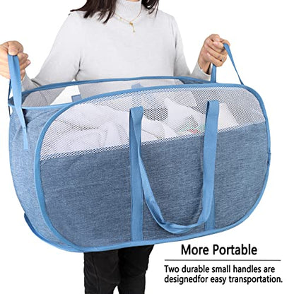 Pop Up Laundry Hamper，with Durable Handles collapsible laundry basket，Easy to Open and Fold for college Dorm,kids room，travel (Blue)… - color: Blue