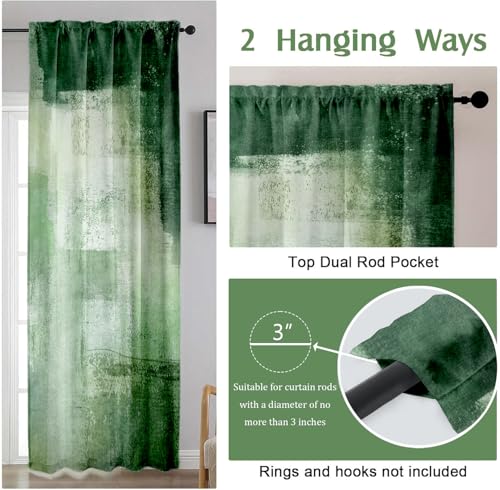 Green Curtains for Living Room,Abstract Curtains 84 Inches Long 2 Panels,Sage Green Rust Privacy Curtain with Rod Pocket for Bedroom,Modern Decorative Drapes W52 x L84 Inches - color: Green Abstract, size: 52"W x 84"L (Pack of 2)